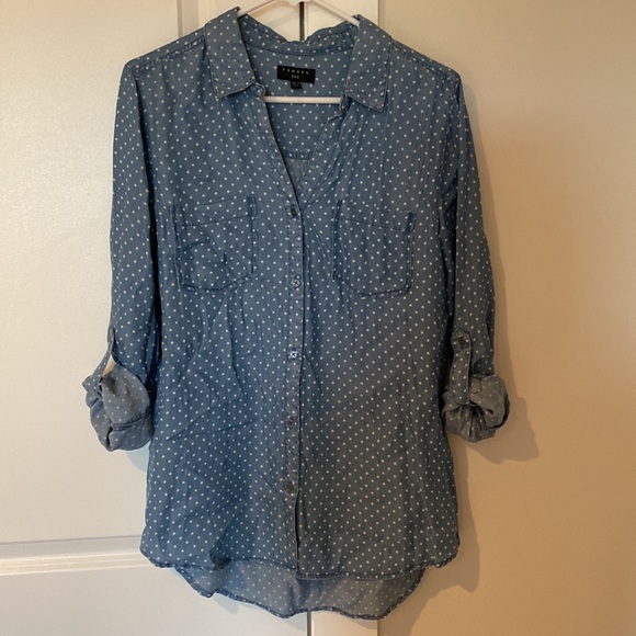 Blue/white Polka dot chambray button up - Picture 5 of 6